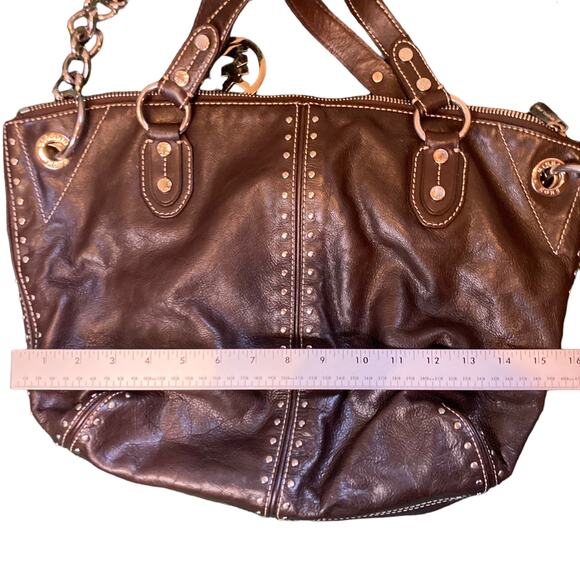 Michael Kors Uptown Astor Dark Brown Studded Leather Shoulder Handbag - Picture 11 of 12